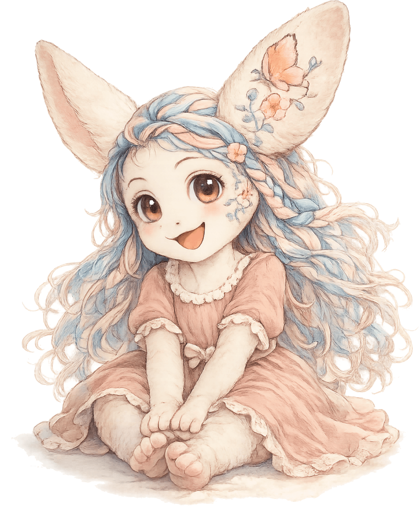 Blume the wind fairy, sitting, long braided hair