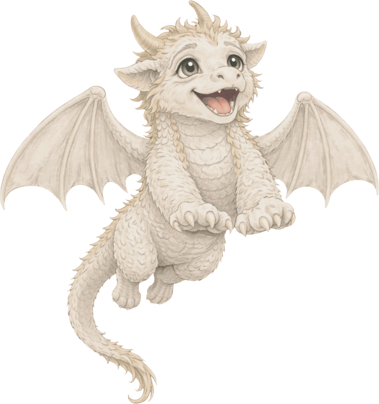 Florenz the dragon, wings open, facing forward